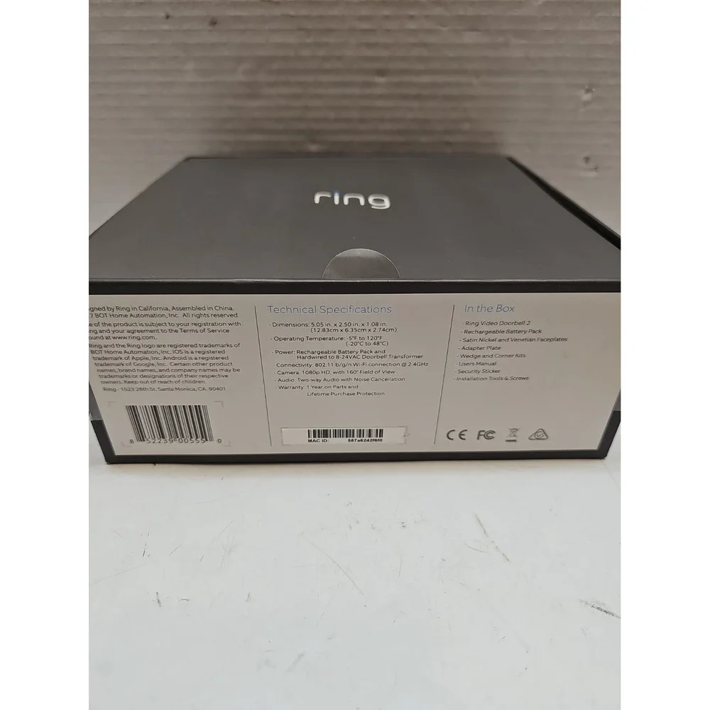 Ring Video Doorbell 2 Wire-Free Video Doorbell Rechargeable Battery